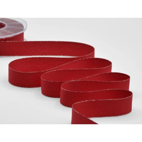 NASTRO ROSSO BORDO ORO 25MM. 20MT. POLICOTONE